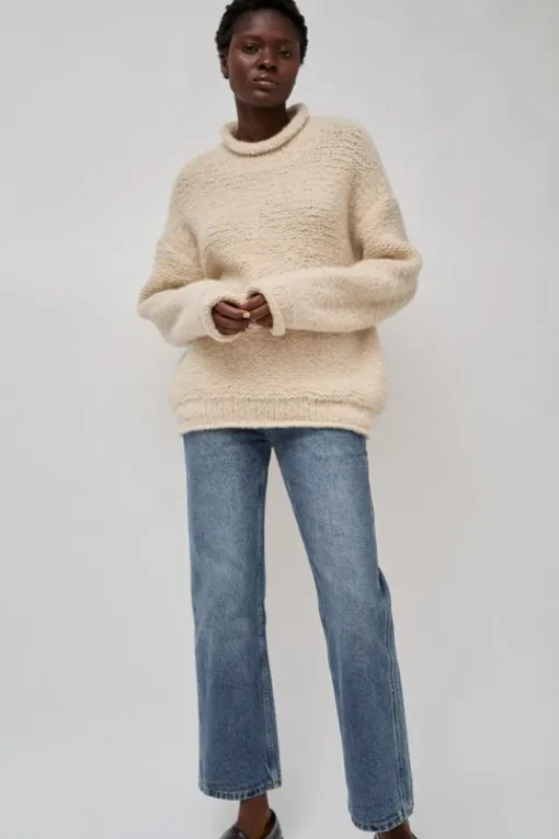 Handknit Purl Rollneck in Alabaster