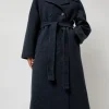 Handmade Long Wool Coat in Blue Navy