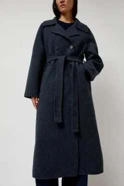 Handmade Long Wool Coat in Blue Navy