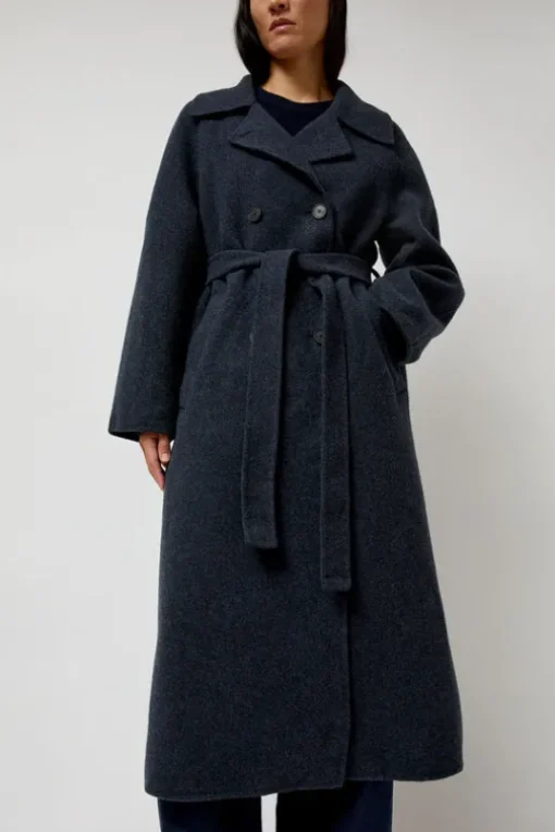 Handmade Long Wool Coat in Blue Navy