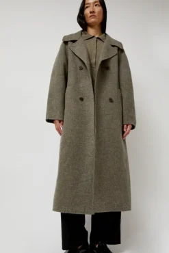 Handmade Long Wool Coat in Khaki Gray