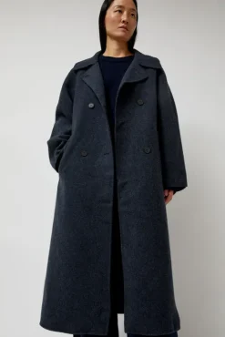 Handmade Long Wool Coat in Blue Navy
