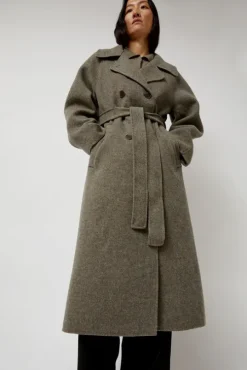 Handmade Long Wool Coat in Khaki Gray