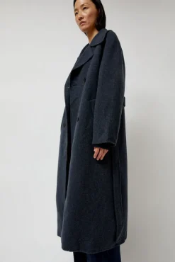 Handmade Long Wool Coat in Blue Navy