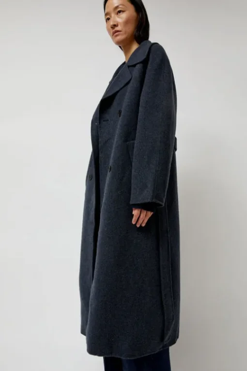 Handmade Long Wool Coat in Blue Navy