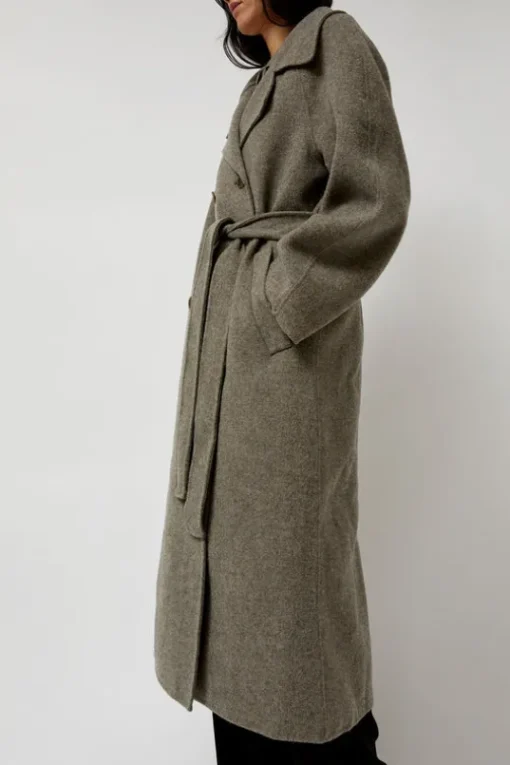 Handmade Long Wool Coat in Khaki Gray