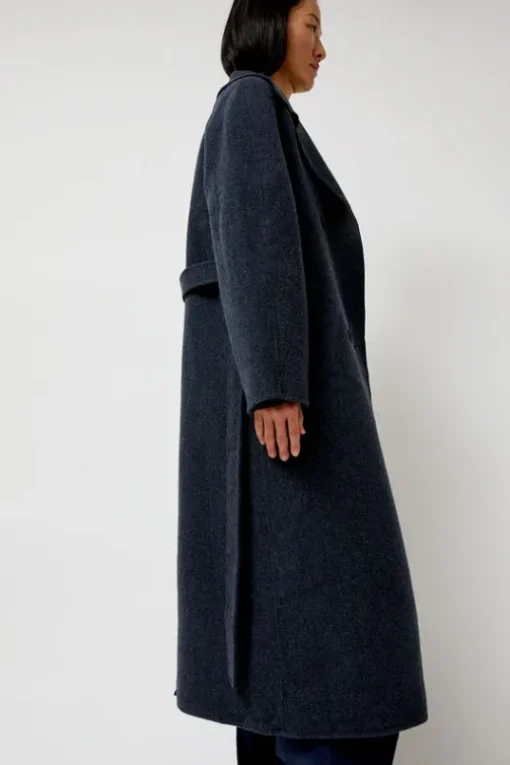 Handmade Long Wool Coat in Blue Navy