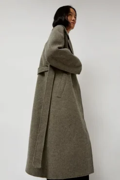 Handmade Long Wool Coat in Khaki Gray