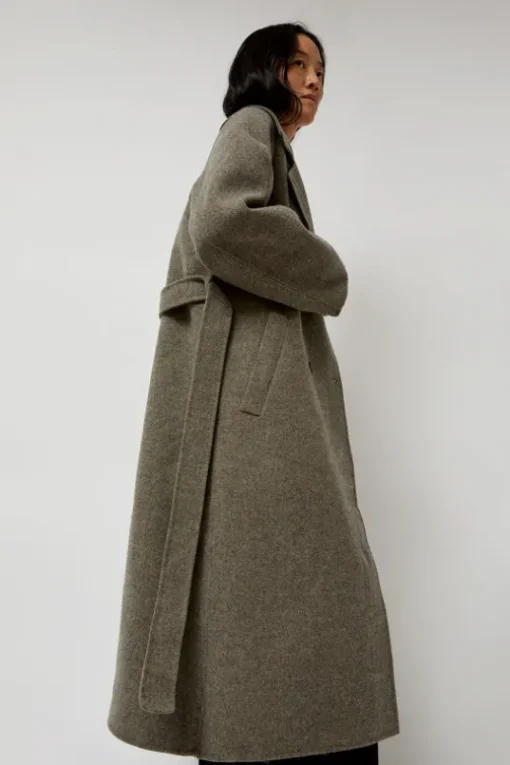Handmade Long Wool Coat in Khaki Gray