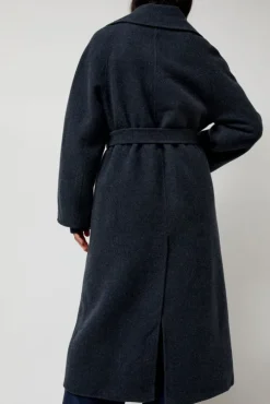 Handmade Long Wool Coat in Blue Navy