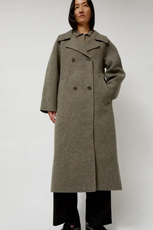 Handmade Long Wool Coat in Khaki Gray