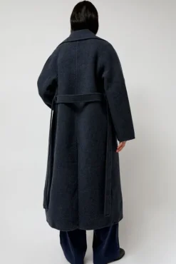 Handmade Long Wool Coat in Blue Navy