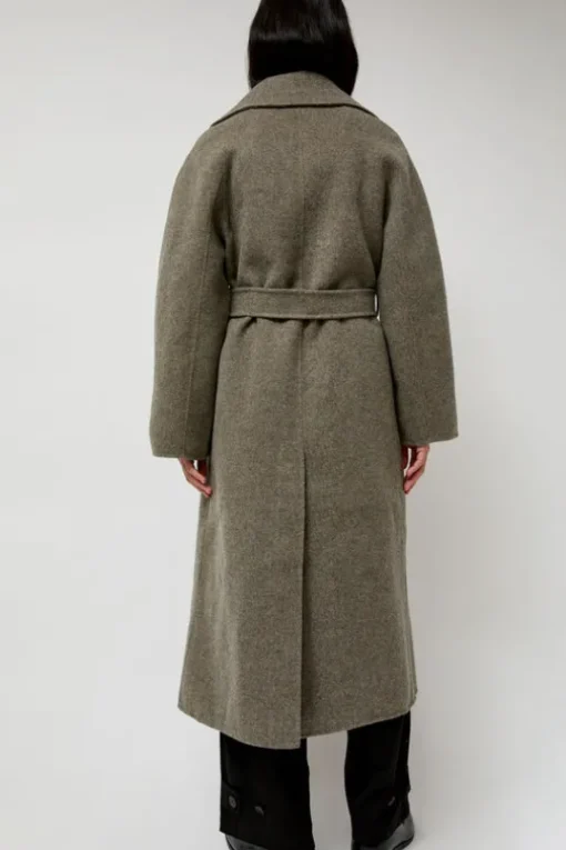 Handmade Long Wool Coat in Khaki Gray