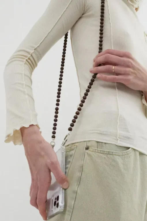 Handykette Iphone Necklace in Brown with White Thread