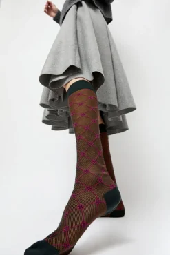 Knee High Clover Patterned Socks in Cipresso