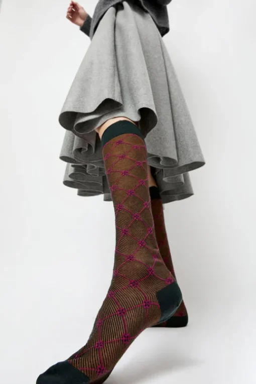 Knee High Clover Patterned Socks in Cipresso