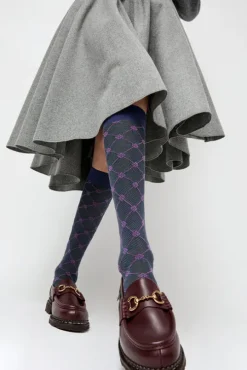 Knee High Clover Patterned Socks in Bluette