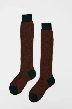 Knee High Clover Patterned Socks in Cipresso