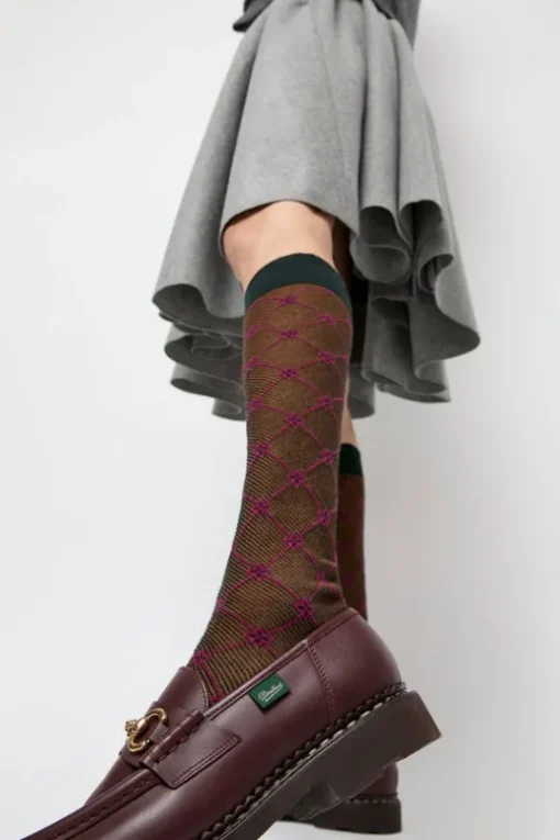 Knee High Clover Patterned Socks in Cipresso