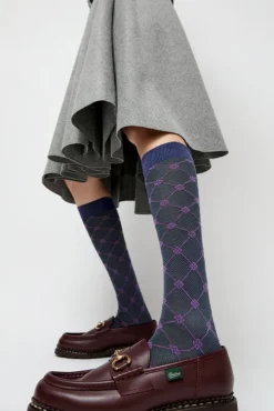 Knee High Clover Patterned Socks in Bluette