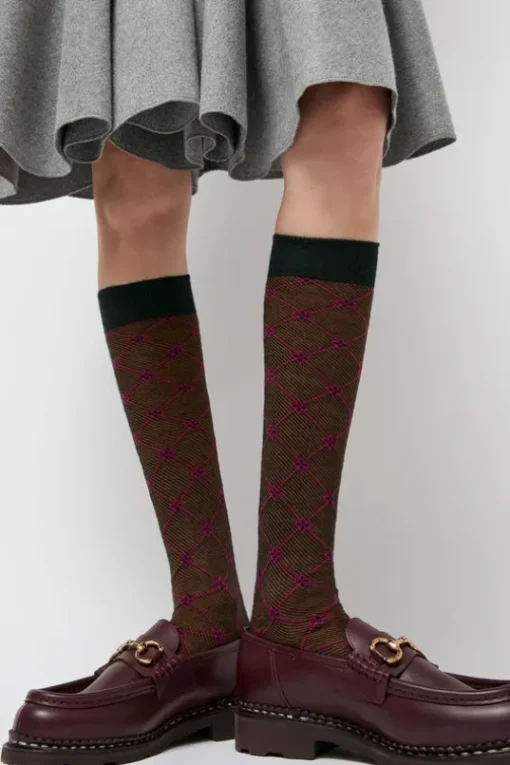 Knee High Clover Patterned Socks in Cipresso