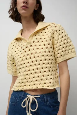 Knitted Short Sleeve Polo in Eggshell