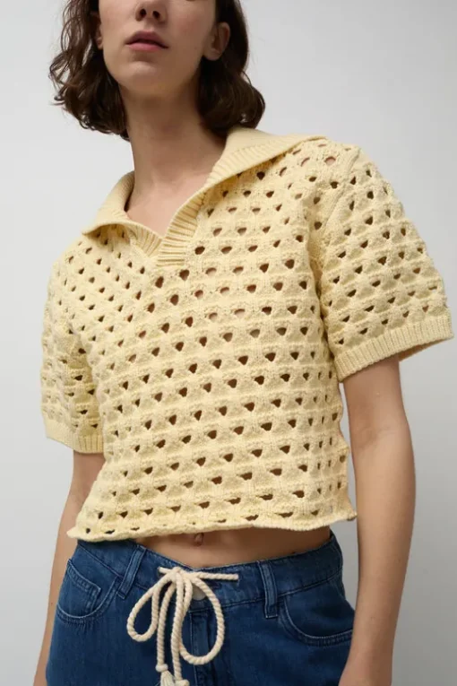 Knitted Short Sleeve Polo in Eggshell