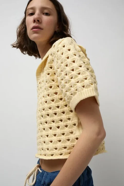 Knitted Short Sleeve Polo in Eggshell