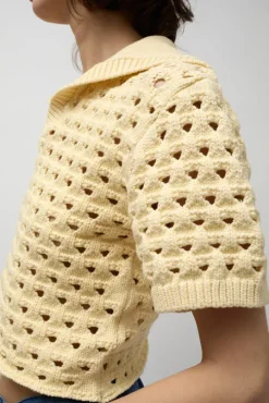 Knitted Short Sleeve Polo in Eggshell