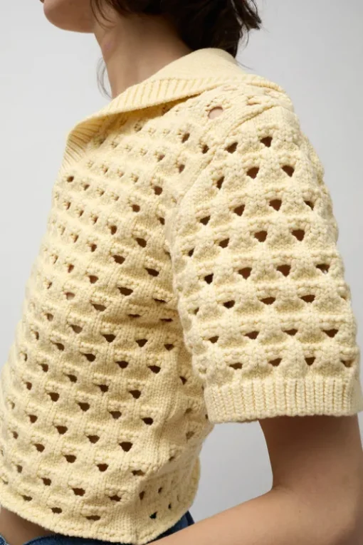 Knitted Short Sleeve Polo in Eggshell