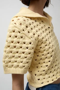 Knitted Short Sleeve Polo in Eggshell