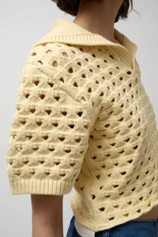 Knitted Short Sleeve Polo in Eggshell