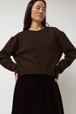 Lambswool Two Holes Solid Pullover in Brown