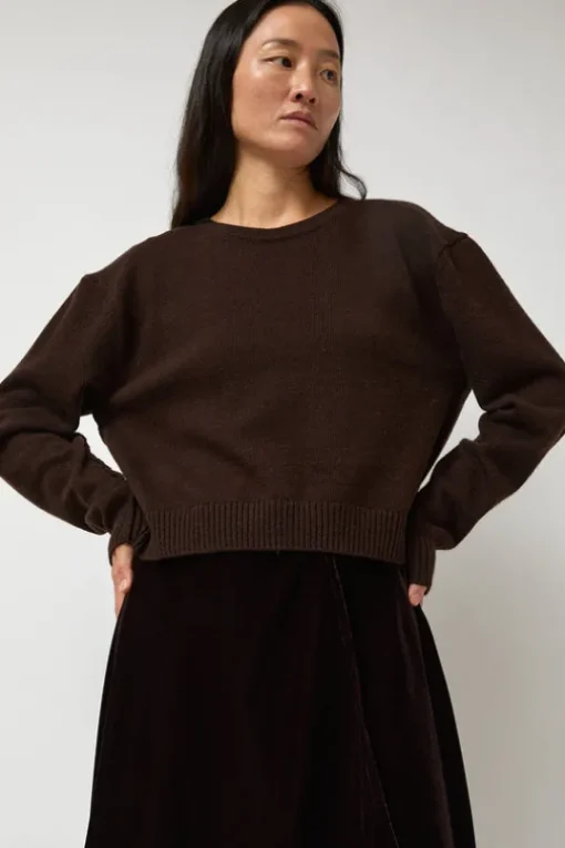 Lambswool Two Holes Solid Pullover in Brown
