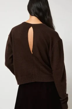 Lambswool Two Holes Solid Pullover in Brown