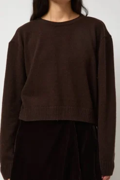 Lambswool Two Holes Solid Pullover in Brown