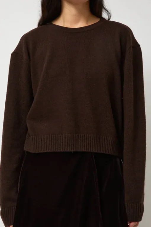 Lambswool Two Holes Solid Pullover in Brown