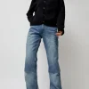 Layered Denim Jeans in Washed Blue