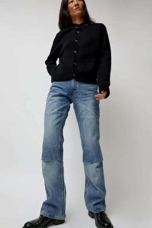 Layered Denim Jeans in Washed Blue