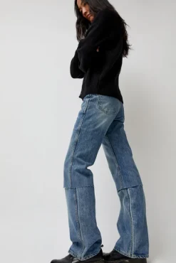 Layered Denim Jeans in Washed Blue