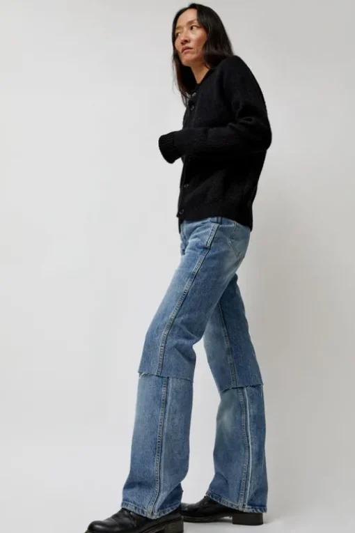 Layered Denim Jeans in Washed Blue