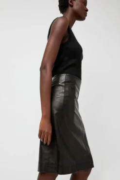 Leather Midi Skirt in Black