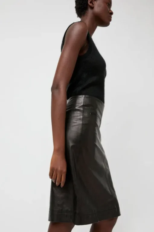Leather Midi Skirt in Black