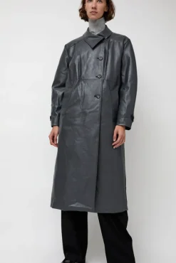 Leather Scarf Trench in Charcoal