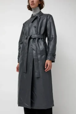 Leather Scarf Trench in Charcoal