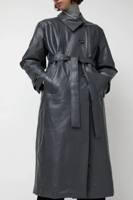 Leather Scarf Trench in Charcoal