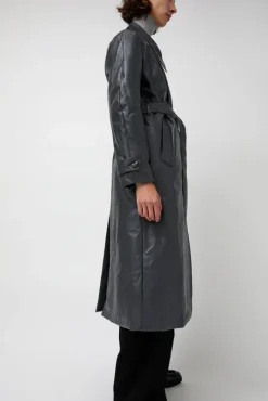 Leather Scarf Trench in Charcoal