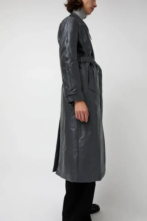 Leather Scarf Trench in Charcoal