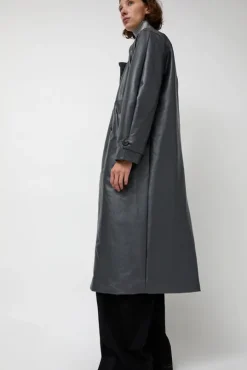 Leather Scarf Trench in Charcoal