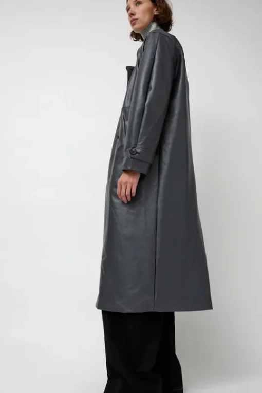 Leather Scarf Trench in Charcoal